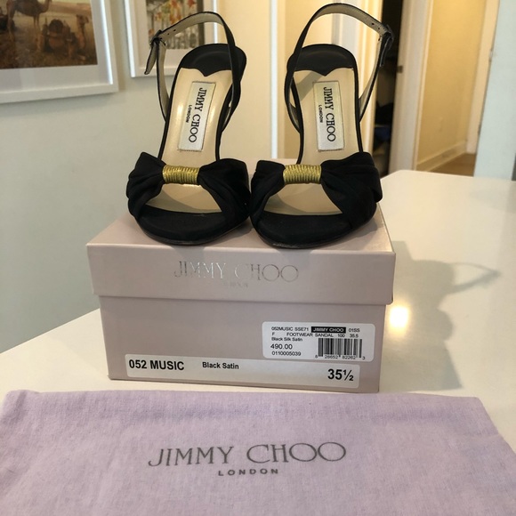 Jimmy Choo Black Silk Satin Sandal Slingback - Picture 2 of 13
